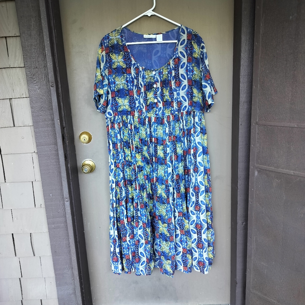 La Cera Blue Floral‎ Tropical Short Sleeve Maxi Dress Tie Back